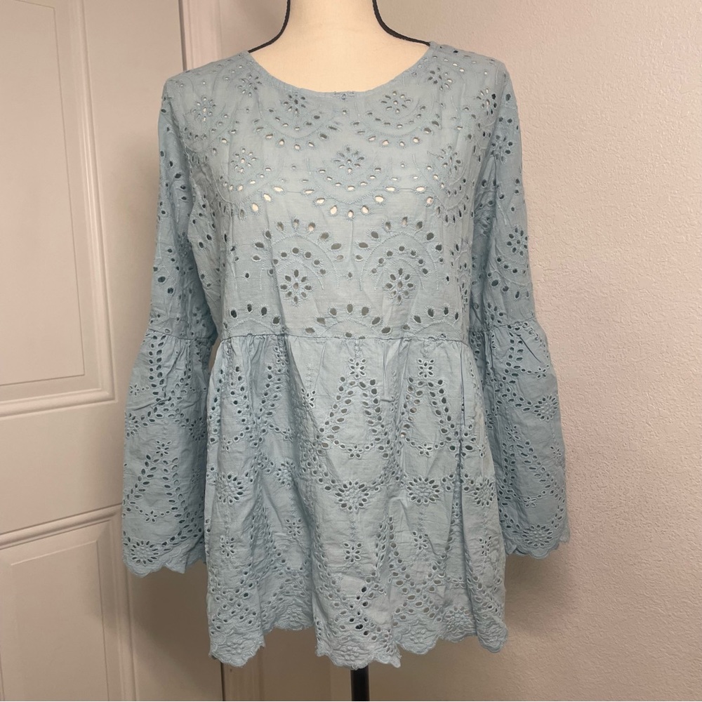 VALENTINA NALDI EYELET TUNIC BLOUSE LARGE NWT